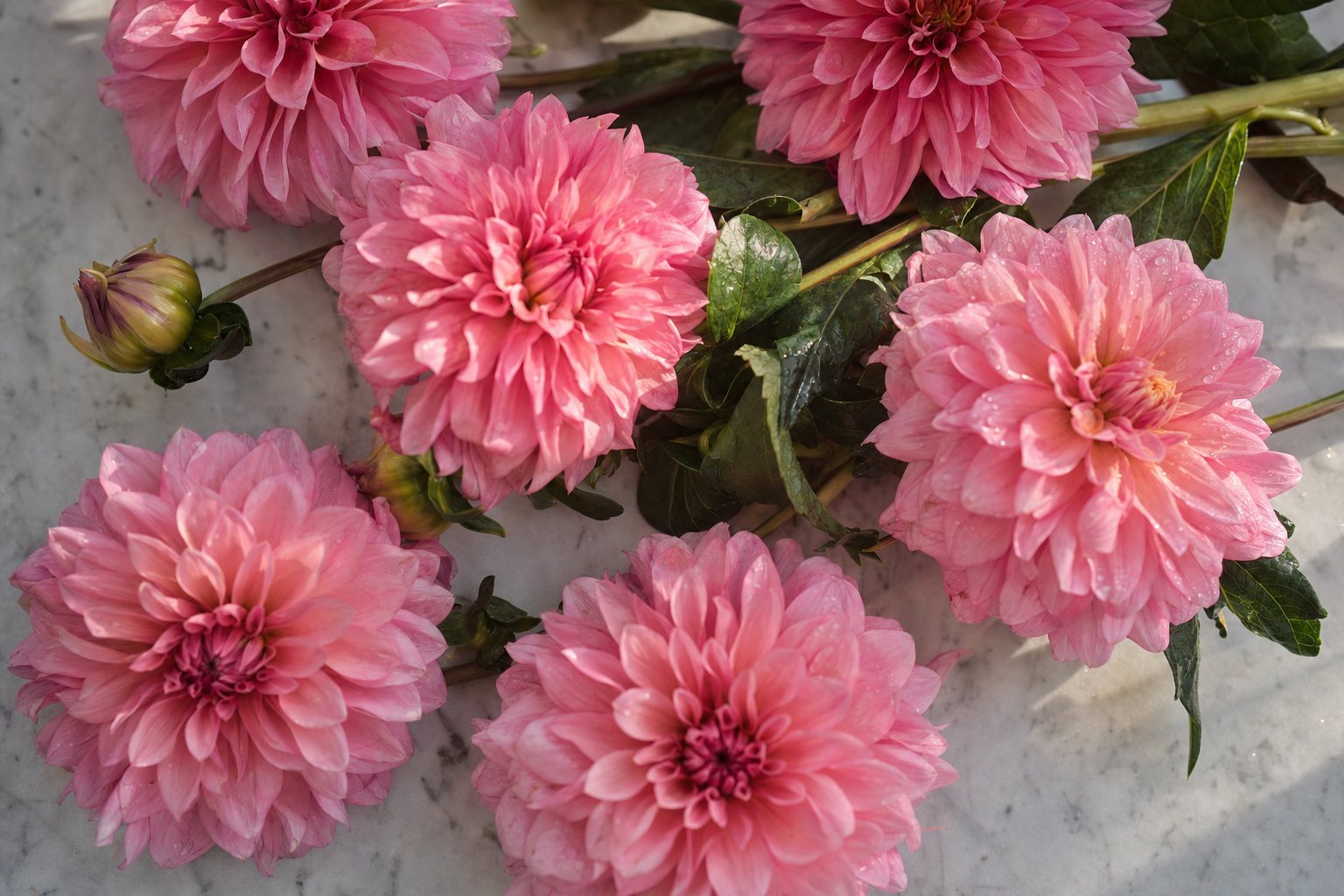 Lush pink dahlias in full bloom