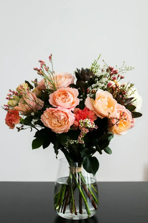 A fresh bouquet arranged in a glass vase